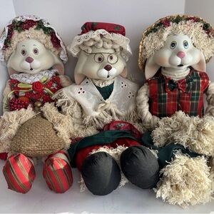 3 Vintage House of Lloyd Christmas Bunny Trio Rope Limb Shelf Sitter 90s Dolls